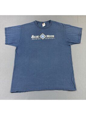 Rare Vintage Y2K Blue Moon Brewing Company Beer Sun Fade Promo Shirt Large Art